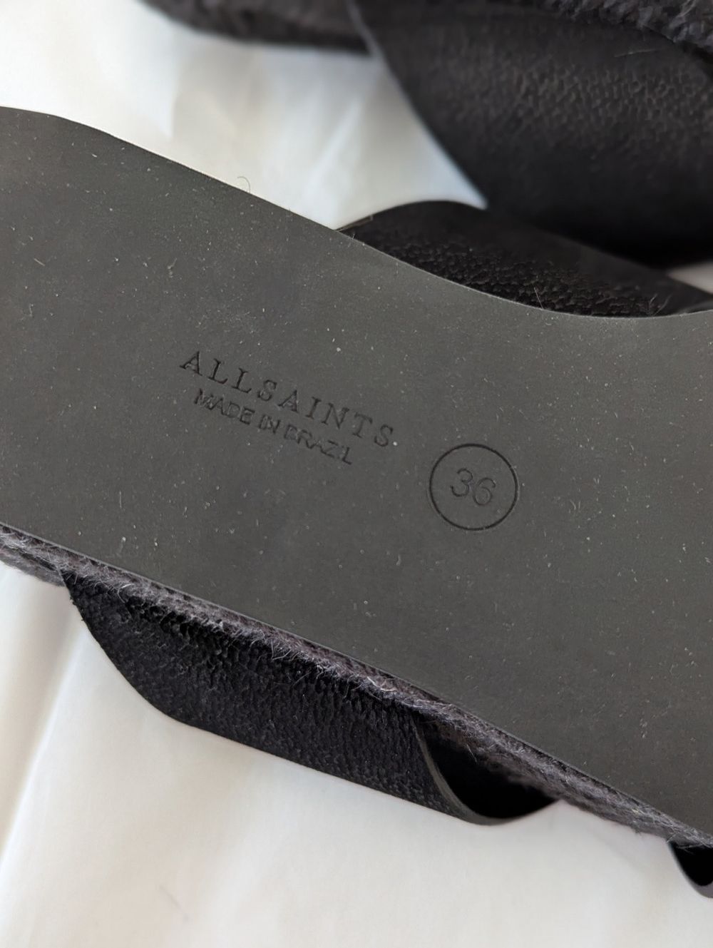 AllSaints Harlem Black Leather Platform Espadrille Sandals - Picture 8 of 13